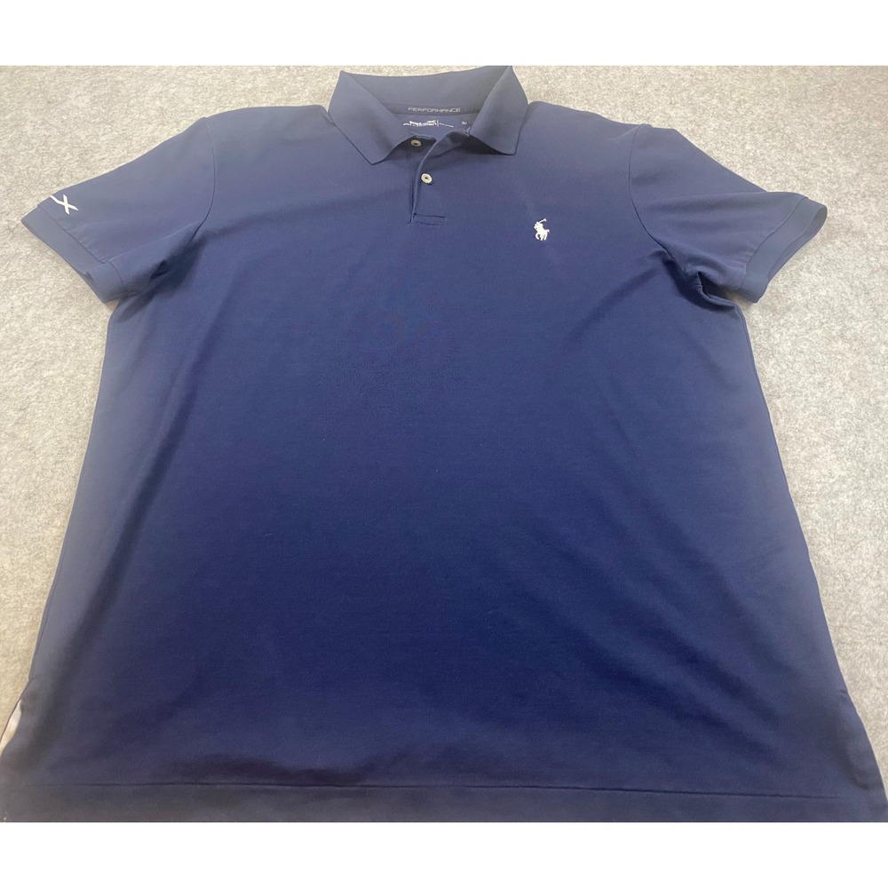 RLX Ralph Lauren Mens Large Performance Golf Polo Shirt Navy Blue W/ White Pony